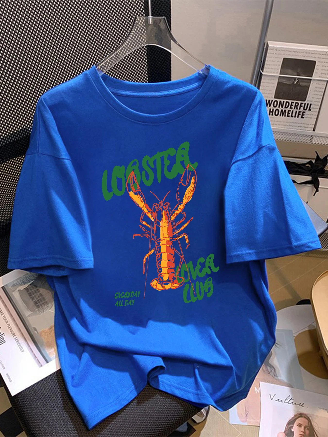 

Cooked Lobster Printing Basics T Shirt Women Summer Oversize Tee Soft Breathable Cotton Short Sleeve Unisex O-Neck Trendy Top
