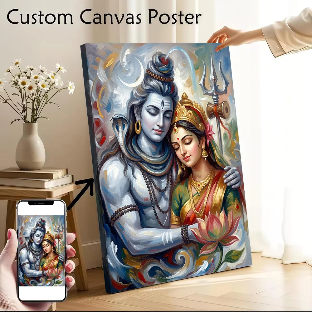 Shiva and Parvati Painting Canvas Wall Arts Poster Customizable Pictures Printing for Room Decorative Picture Art Mural Bedroom