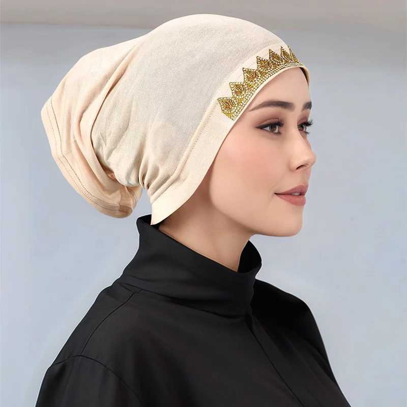 Newest Plain Leaf Diamond Undercap jersey Cotton Inner Hijab Tube Cap Modal Instant Hijab Elastic Bonnet