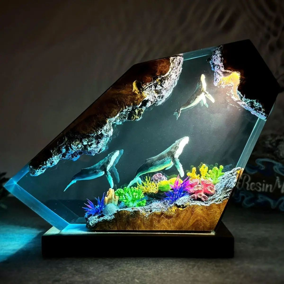 Ocean Series Whale Resin Wooden Lamp Ornament Home Decoration Crafts Unique and Exquisite Gifts