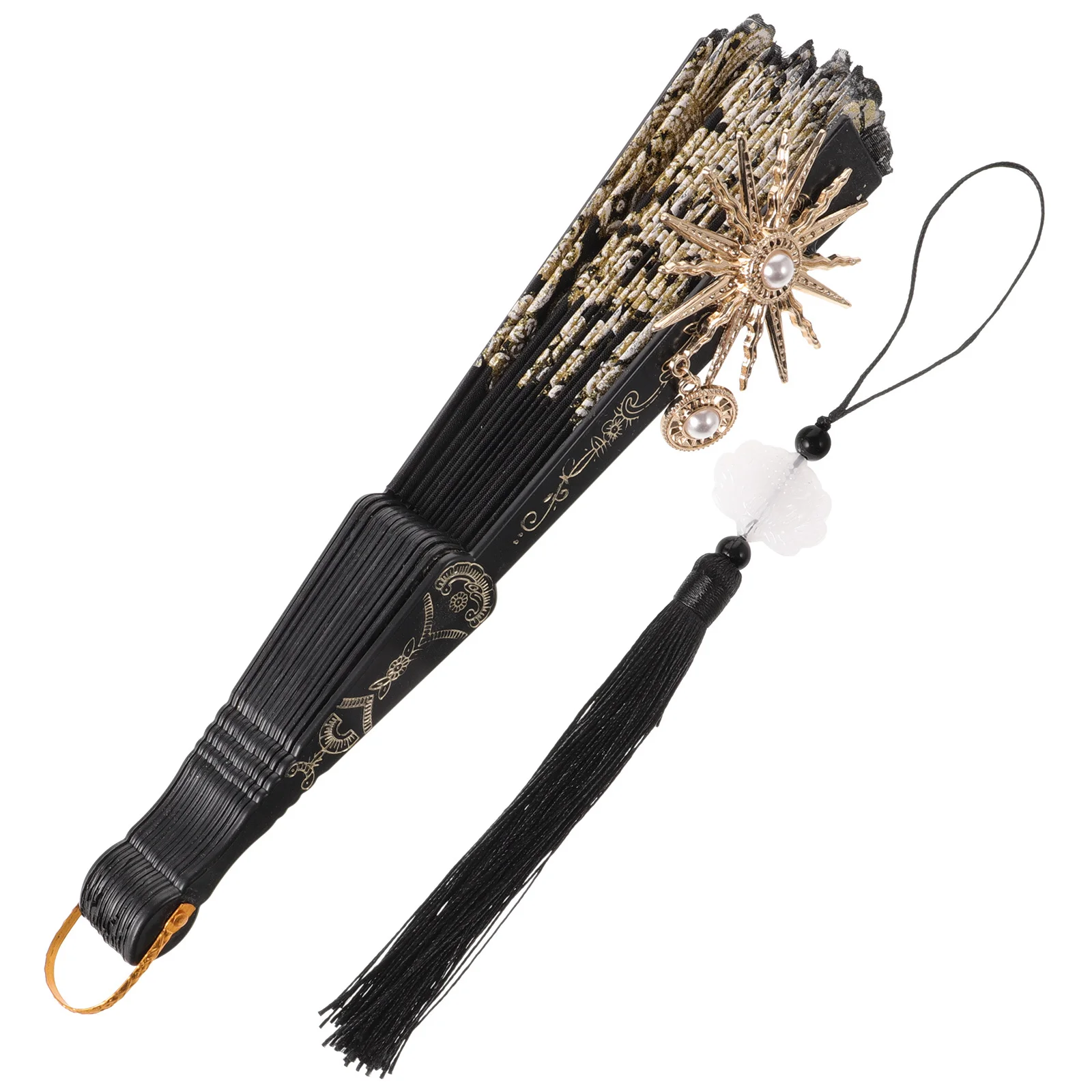 

Vintage Cloth Folding Fan European Style Elegant Tassel Handheld Fan Lightweight Foldable for Wedding Party Dance Photography