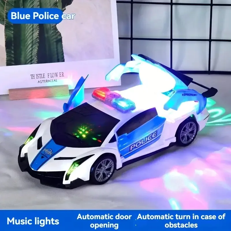 

Children's Electric Toy Car，360Rotating Blue Police Car，Cool lights with music，Perfect Holiday Gift（Does not include batteries）