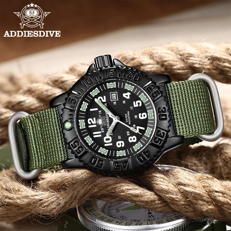 ADDIESDIVE Fashion Men\'s Analog Watch 50M Waterproof Luminous Tube Nylon Sports Men Military Wristwatches Quartz Watch for Men