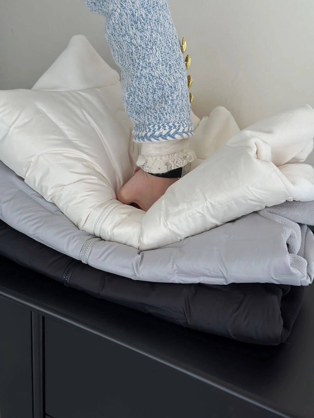 90% witte eend donsjack Casual gewatteerd patchwork Pluche opstaande kraag Warme jas Dubbele ritssluiting Lange mouw Lichtgewicht uitloper