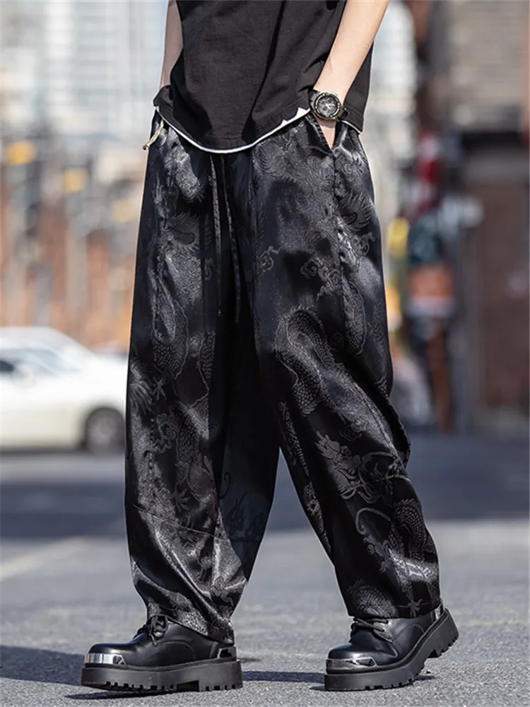 

Мужские летние тонкие прямые свободные брюки Bla Ice Silk с широкими штанинами, быстросохнущие, слегка расклешенные, в китайском стиле, повседневные, модные