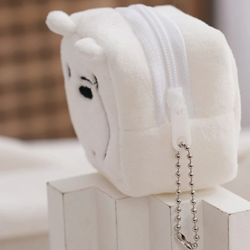 Women Coin Purse Cartoon Cute Plush Bear Coin Purse Zip Plush Three-dimensional Coin Purse Headphone Bag Wallet Key Holder