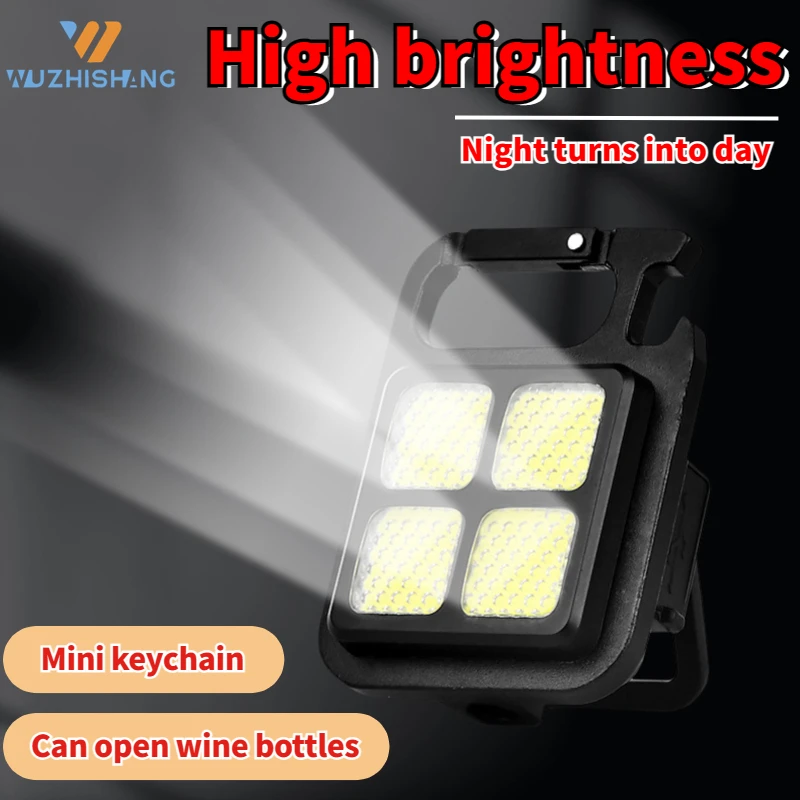 

Mini Portable Keychain Flashlight Outdoor Camping Cycling Strong Magnetic Work Light Multi Functional USB Rechargeable Torch