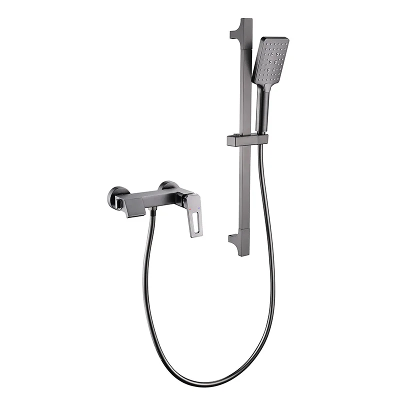 

Gun Grey Simple Shower Suit Two Function Bathroom Faucet Lift All Copper Cold And Hot Waterfall Bathtub