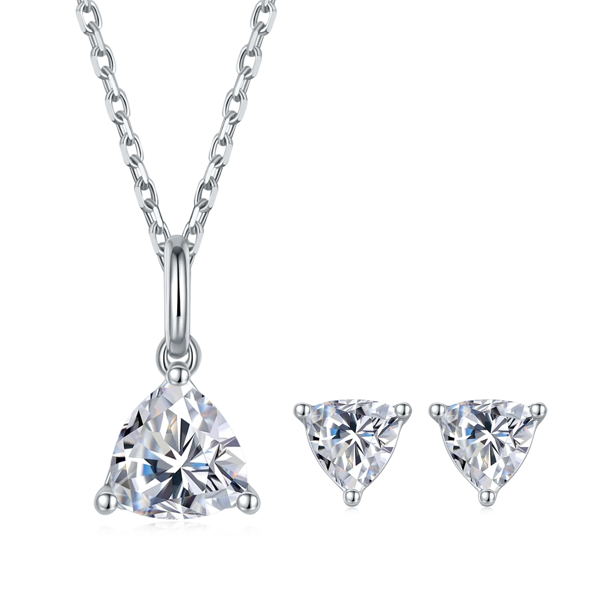 

HanYu D Color Trillion Cut Moissanite Diamond Pendant Necklace Earrings Set Fashion 925 Sterling Silver Jewelry Sets For Women