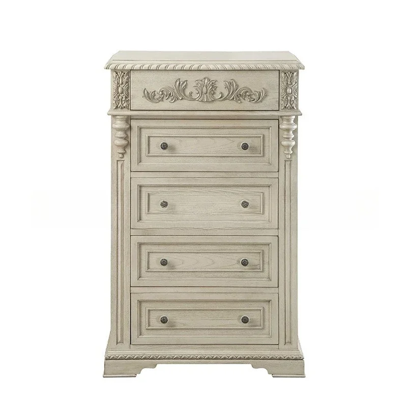 

American solid wood chest furniture apartment type living room log classical carving old five bucket bedroom storage