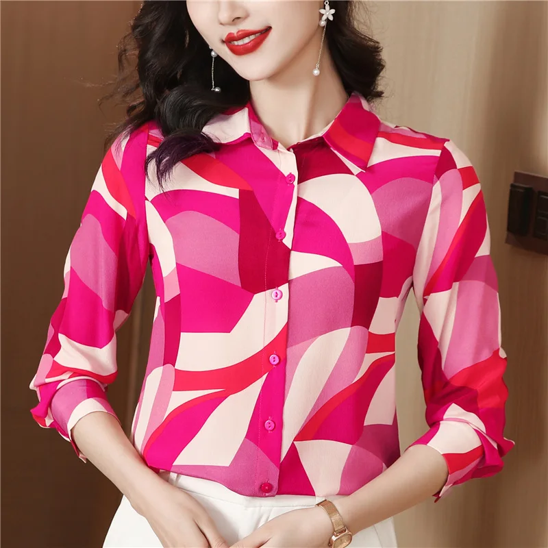 

Silk WomenSpring New Long Sleeve Light Luxury French Style Mature Shirt