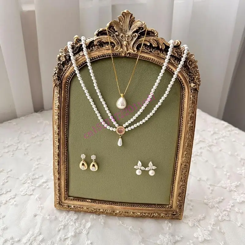 

M76B Vintage Jewelry Display Frame Antique Flannel Lined Earring Necklace Holder Stand