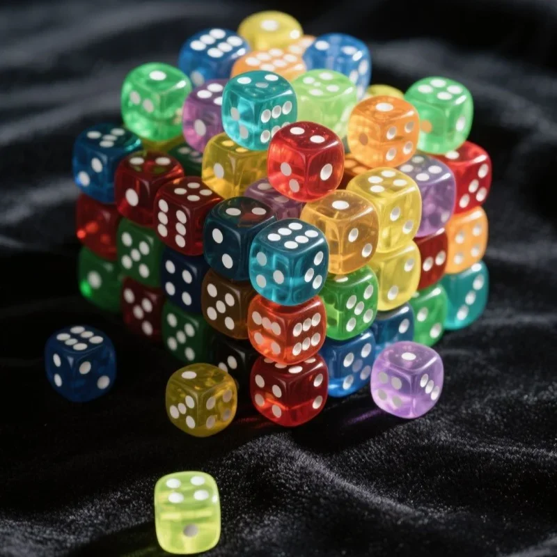 12/20/30/40/50pcs 14mm Acrylic Colored Transparent Dice Game Bulk Dices 6 Sided Dice for Classroom Teaching Board Game Playing