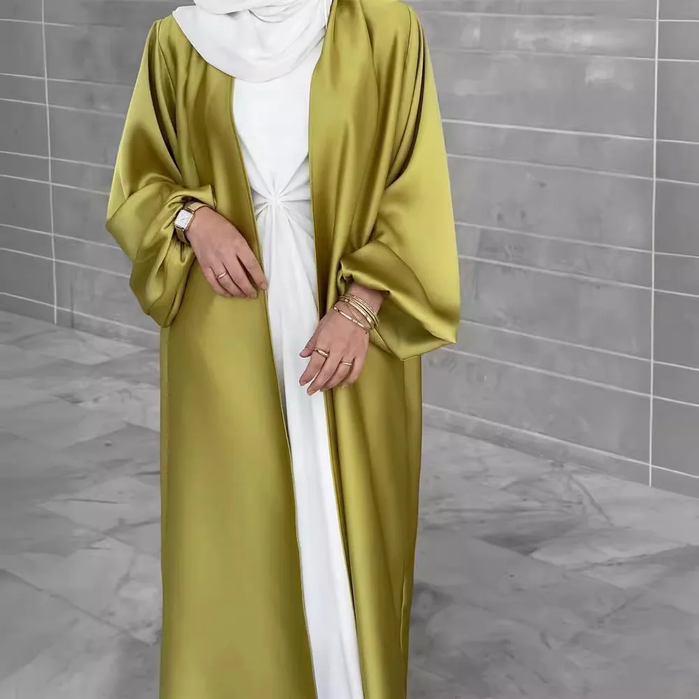 Arabian Sle Long Sve Satin Bubble Sve Dr Robe Faion transfrontalière pour femme Ele Robe cardigan ouverte pour dames