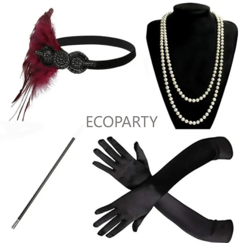 Cosplay Stirnbänder Halskette Handschuhe Ohrring Set Flapper Kostüm 1920S Der Große Gatsby Dekorationen Kostüm Disfraze für Frauen