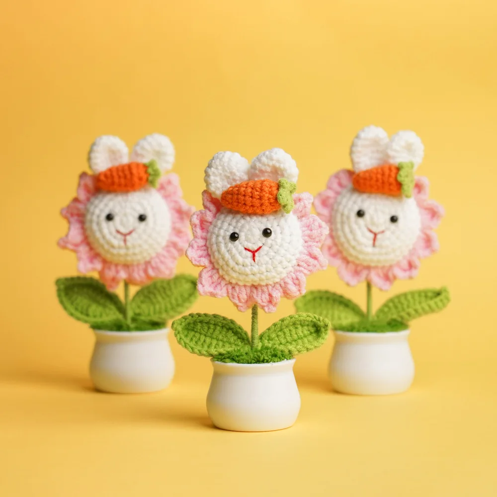 Mini Rabbit Flower Shape Woven Flower Pot Plant Hand-woven Simulation Of Fake Flowers Desktop Decorations For Girls women Gifts