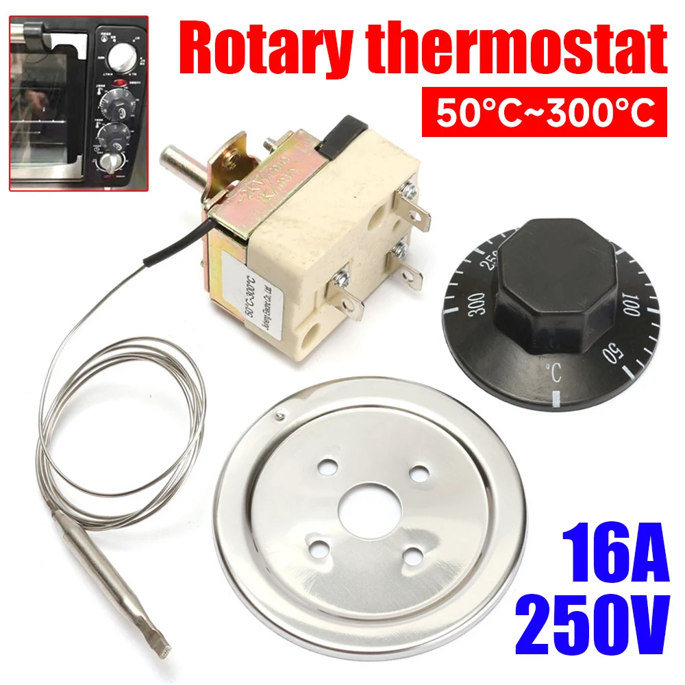 Rotary Temperature Controller Thermostat AC 250V 16A Dial 50 to 300 Degrees Celsius Temperature Control Switch For Electric Oven