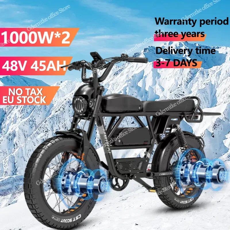 Electric Bike 2000W Dual Powerful Motor 48V45AH Dual Battery Off-road Ebike Hydraulic Brake 20 Inch Fat Tire Electric Bicycle