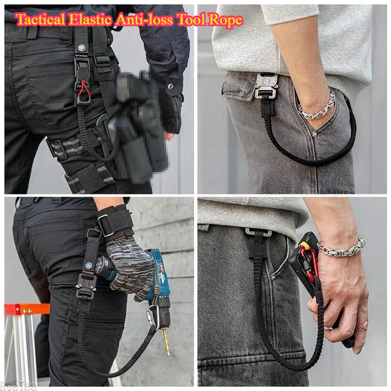Tactical Elastic Anti-loss Tool Rope - with Carabiner for Aerial Work Hammer Electric Drill Outdoor Cool Man Gift