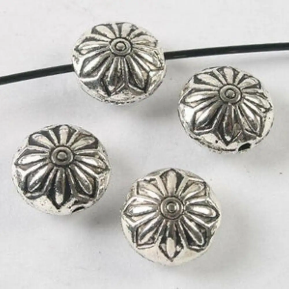 

6PCS 12mm hole:1.0mm DARK SILVER TONE OBLATE FLOWER SPACER BEADS H3789