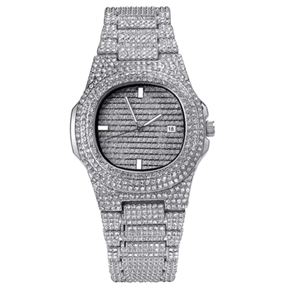 Men's Fashion Rhinestone Zircon Quartz Wrist Watch Elegant Timepiece Gift for Holidays Birthday Wedding Anniversary Silver