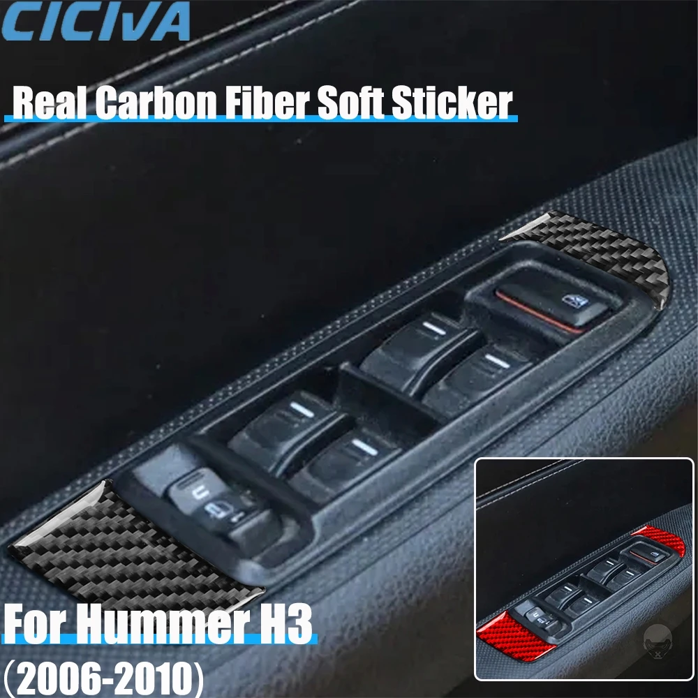 Real Carbon Fiber Car Accessories Window Lifting Set Decorative Trim Cover Soft Sticker For Hummer H3 2006 2007 2008 2009 2010