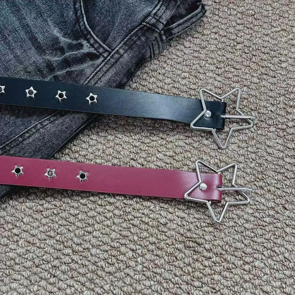 Vintage PU Leather Star Rivet Belt Gothic Metal Y2K Belt Punk Style Chain Decorative Men Belt Unisex