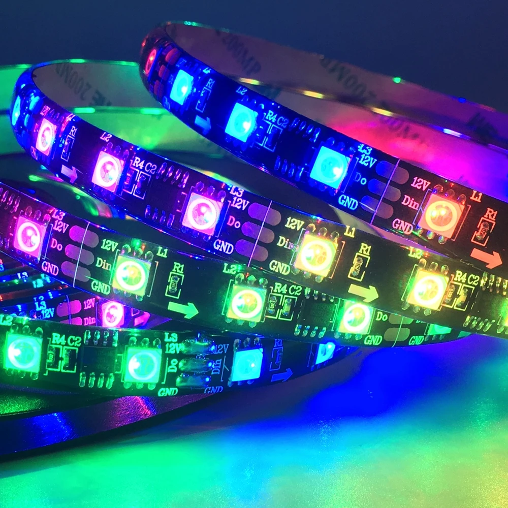 Imagem -06 - Rgb Led Strip Individualmente Endereçável ic Controle 3leds 30 48 60leds m Brilhante Normal Luzes Led Dc12v Ws2811 5050