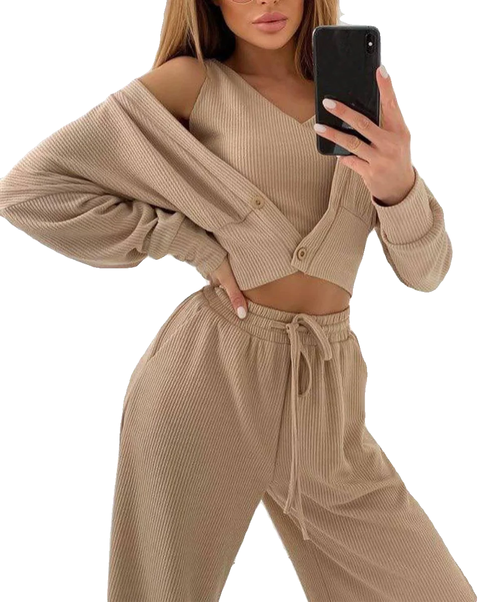 

Повседневный полосатый жилет, джерт, брюки, комплект из 3 предметов, женский модный наряд, полиэфирная ткань для молодых женщин в возрасте 8–25 лет