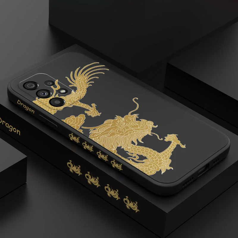 Golden Line Dragon Phone Case For Samsung A54 A34 A24 A14 A73 A53 A33 A23 A13 A03 A04S A72 A52 A52S A32 A22 A12  A71 A51 4G 5G