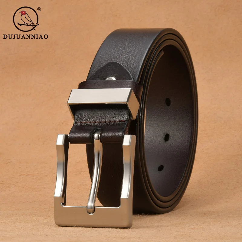 Men's Genuine Leather Belt Solid Alloy Square Buckle Business Casual Waistband for Suit Jeans Daily Wear Adjustable Detachable