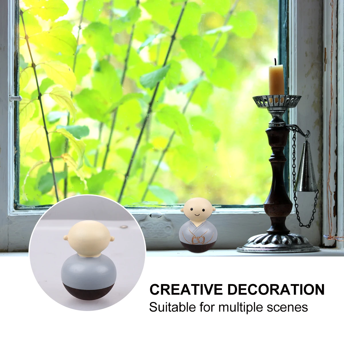 

1Pcs Wooden Monk Tumbler Creative Desktop Adornment Ecofriendly Wood Handcraft Home Room Restaurant Decor Yellow Eye Open