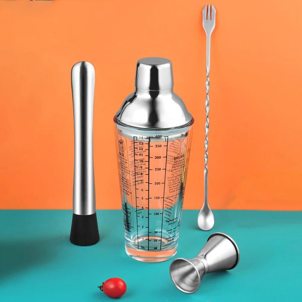 Cocktail Shaker Set Transparent Scale Bar Shakers Cup Wine Mixing Fruit Juice Cup Water Bottle Bartender Tools