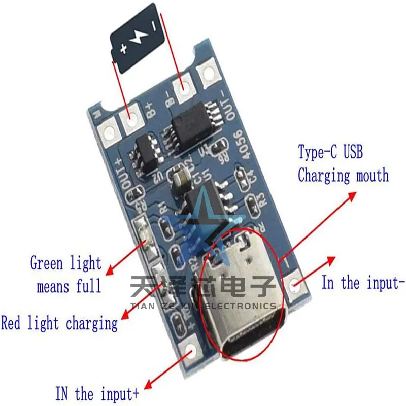 وحدة لوحة شحن بطارية ليثيوم ، نوع-C ، واجهة USB صغيرة ، حماية شحن ، 2 في 1 ، Tp4056 1A