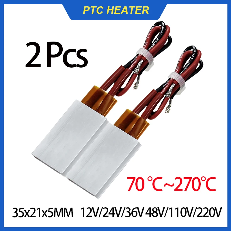 2 Stück PTC-Heizplatte mit konstanter Temperatur, 12 V ~ 220 V, PTC-Keramik-Heizplatte, Aluminiumgehäuse, Zubehör für elektrische Heizung, 35 x 21