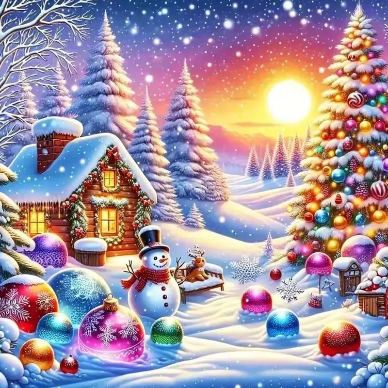 

CHENISTORY 5D DIY Diamond Painting Christmas Winter Cross Stitch Kit Rhinestone Diamond Embroidery House Landscape Home Decor
