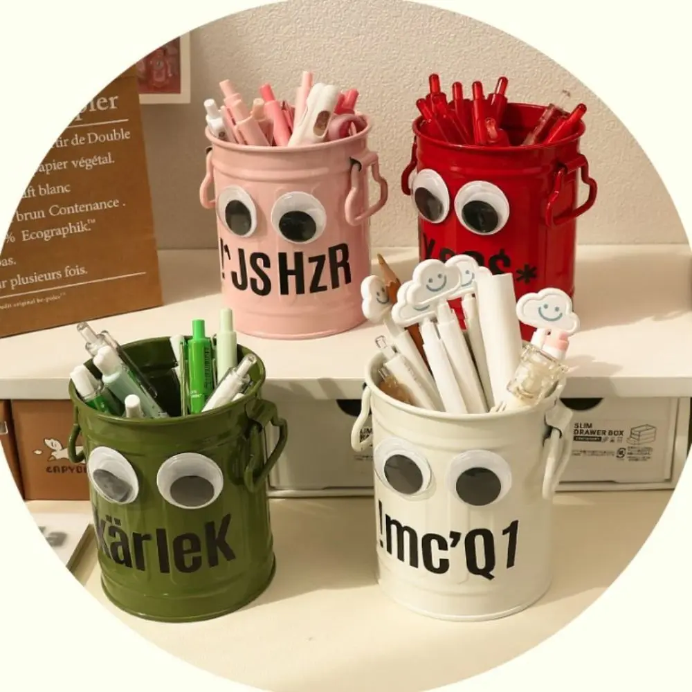 Durable Aesthetic Big Eyes Pen Holder Large-capacity Kawaii Iron Pencil Holder Cute Funny Storage Bucket Tabletop Storage