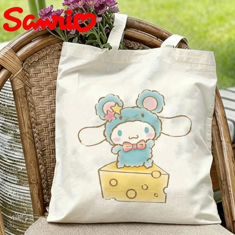 

1pc Sanrio Cinnamoroll Canvas Tote Bag Double-sided Mouse Cheese Print Eco-friendly Reusable Shoulder Bag