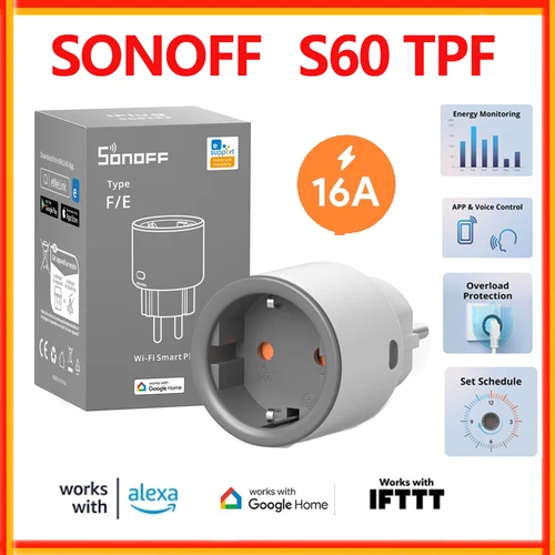 SONOFF S60 TPF UE Wifi enchufe inteligente 16A corriente enchufe inteligente con monitoreo de energía Control remoto temporizador Control de voz escena inteligente