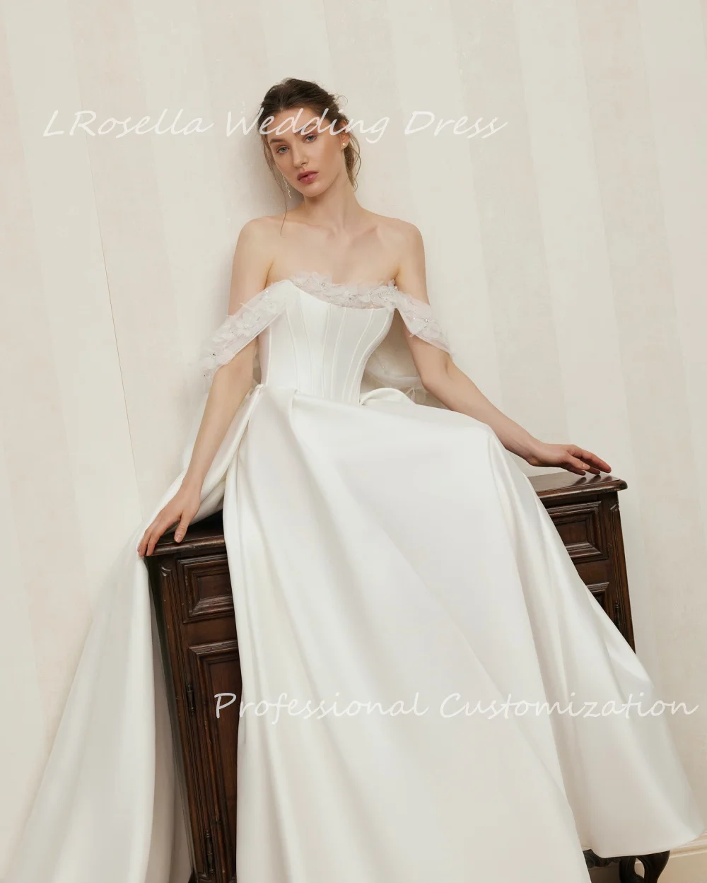 LRosella Wedding Dress Crepe Mermaid Strapless Floor-Length  sleeveless  Elegant  Exquisite  Morden style For women 2024 الإناث