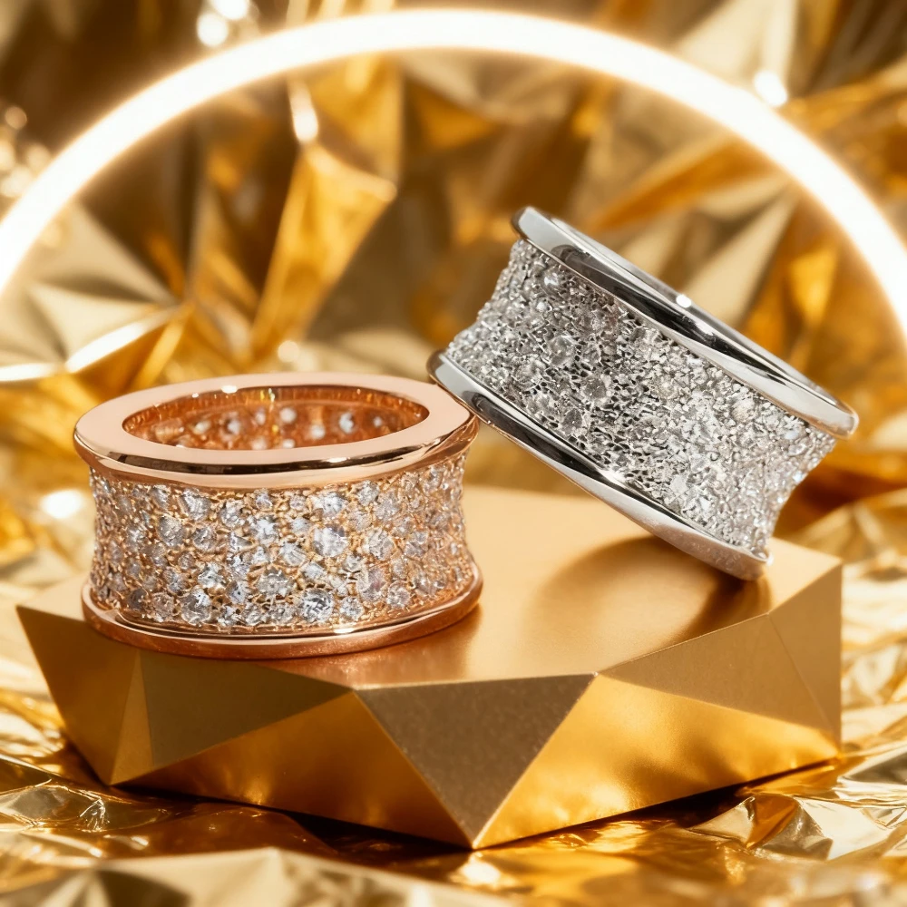 

2025 New Elegant accessories High - quality Wide - edition Full - diamond Women's Luxury Silver Ring