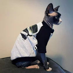 Cartoon Dinosaur Sweatshirt for Sphynx Cat Thick Grey Coat for Kittens Spring Winter Soft Warm Loungewear for Devon Rex