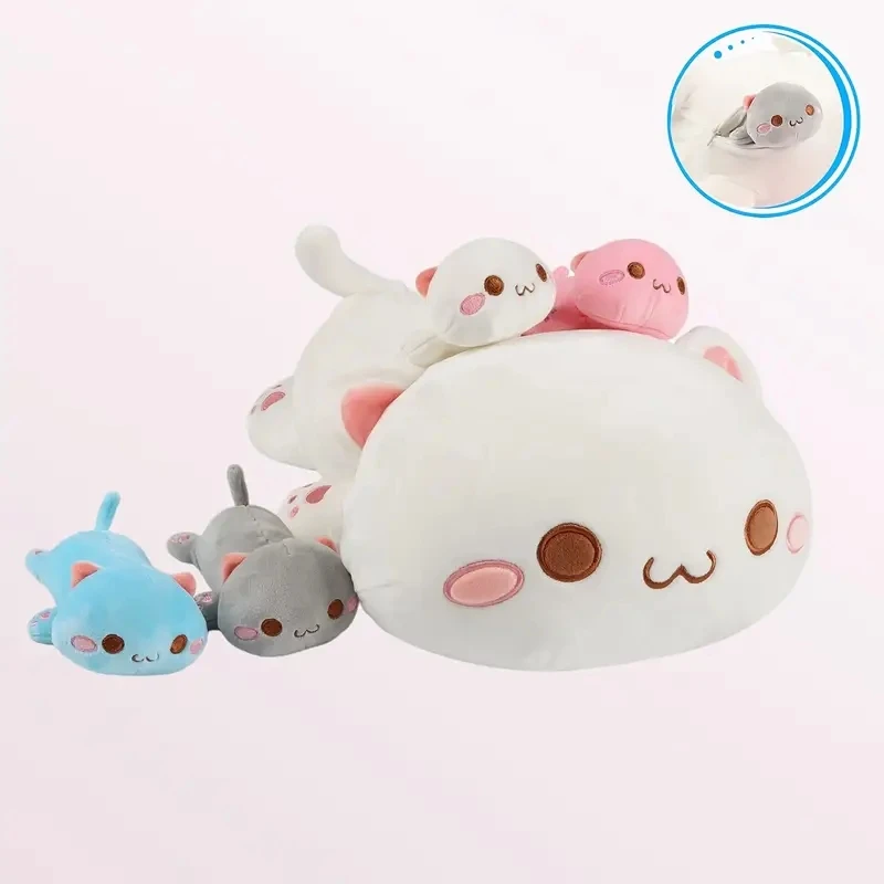 47cm Matka kot przynosi 4 mini pluszowe zabawki dla kotów Love Cat zabawki na zamek błyskawiczny dla chłopców i dziewczynek Prezenty świąteczne i Halloween