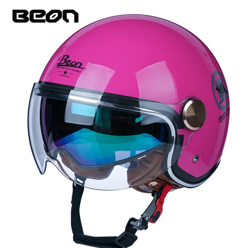 Beon b120-casco abierto vintage para motocicleta, scooter con forro extraíble, variedad de estilos, 3/4