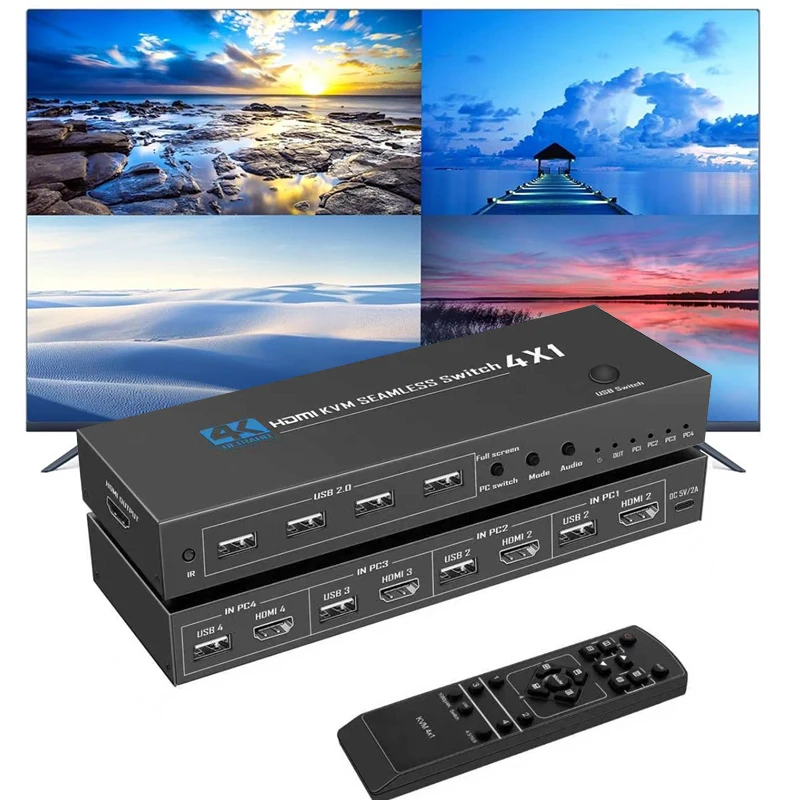 Fotografia 7: Multiplexador de Vídeo HDMI 4x1 KVM 4 em 1 Saída 1080p 4K, Comutador Contínuo de 4 Canais para Compartilhamento de Mouse e Teclado entre 4 PCs e Monitor