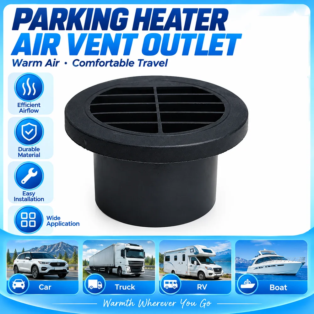 Diesel Heater Ducting Connector Black Flat round Air Vent Outlet for Car Truck Van Camper - Sizes 42mm 60mm 75mm 90mm