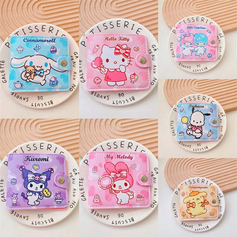 Catone Sanrio Kawaii Hello Kitty Cinnamoroll My Melody Kuromi PU Casual Money Bag Coin Purse Card Holder Wallet With Buttons