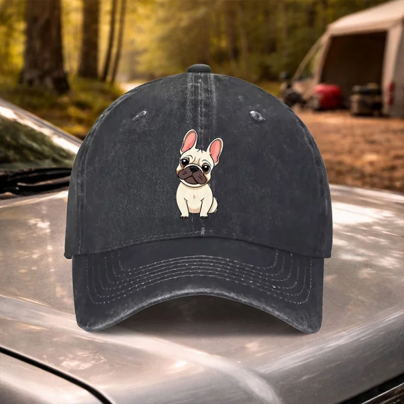 French Bulldog Cap Adjustable Vintage Washed Baseball Hat for Men Women Frenchie-Themed Wedding Party Festival Camping