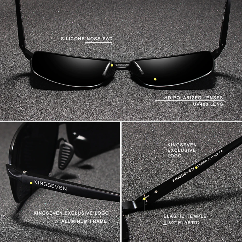 KINGSEVEN Männliche Sonnenbrille Männer Frauen Im Freien Fahren Retro Schutzbrille Trendy Polarisierte UV400 Rechteck Rahmen Gläser – Detail 2