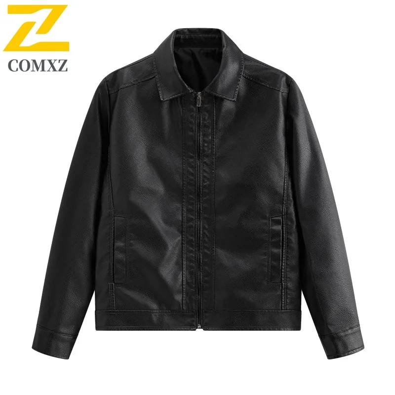 

COMXZ модная кожаная куртка из искусственной кожи для мужчин, легкая деловая повседневная деловая модная кожаная куртка в исполнительном стиле, осеннее пальто
